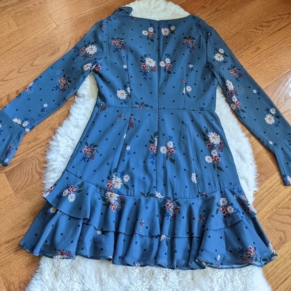 Keepsake Run Free Dark Slate Blue Floral Print Ruffled Long Sleeve Dress xl - Picture 6 of 16